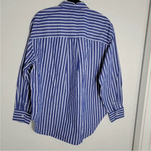 J. Crew Women's Étienne Blue and White Striped Button Down Oversized Shirt - Picture 5 of 7
